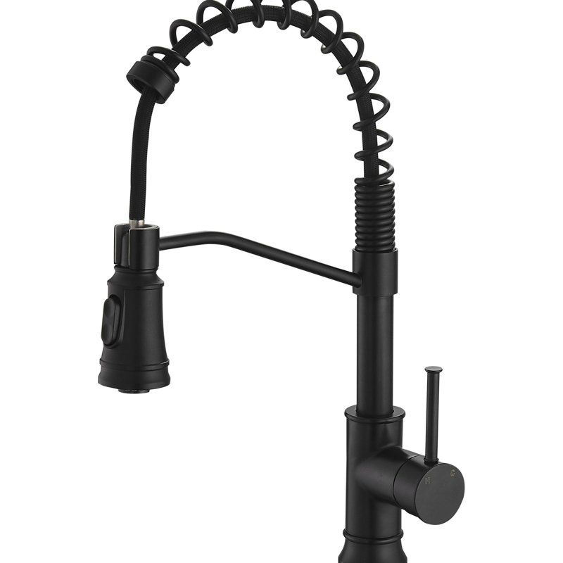Contemporary Black Kitchen Faucet With Pull Down - Single Handle For Sink Out Coating