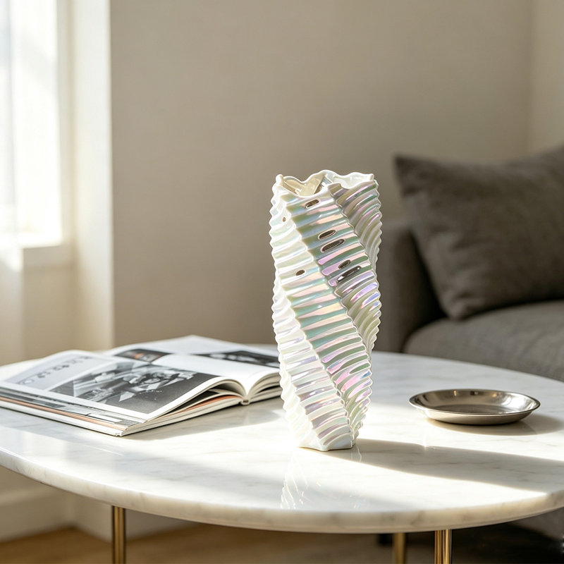 Vase de table moderne en céramique texturée, 18.70"H x 8.27"L x 8.27"W