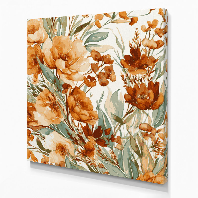 "Watercolor Floral" 47, art mural sur toile brune, H 8 po x l 8 po
