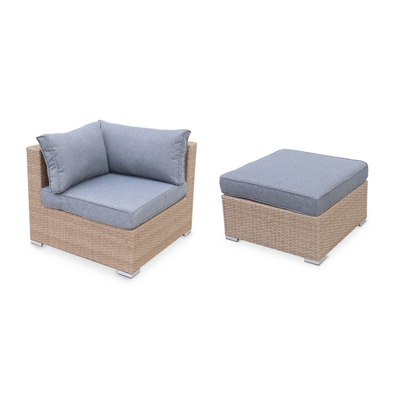 Hicham 5-Seater Rattan Garden Sofa Set, Natural/Grey