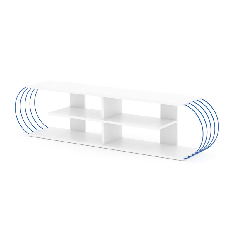 Open Shelf Tv Stand 68 Inch, Mid Century Modern In White-blue With 4 Shelves White/blue Stand, Inch Storage, White/Blue