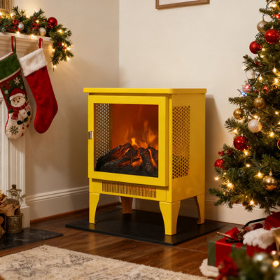 Poêle électrique 17 po sur pied, jaune citron, certifié CSA / UL, effet de flamme 3D, 1400 W / 700 W (5000 BTU), protection contre la surchauffe, télécommande