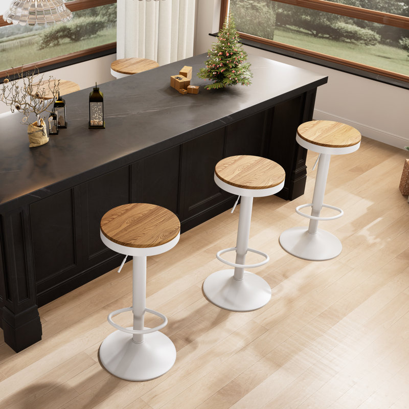 Set Of 2 Bar Stools,Solid Wood, Breakfast Chair, Vintage High Stool, Adjustable 360 Swivel Chair High Stool, Easy To Assemble, Kitchen And Home