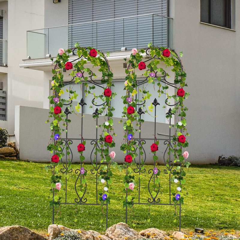 2 Pack Garden Trellis Arched Fencing for Climbing Plants Outdoor 60" x 18", Plant Metal Clematis