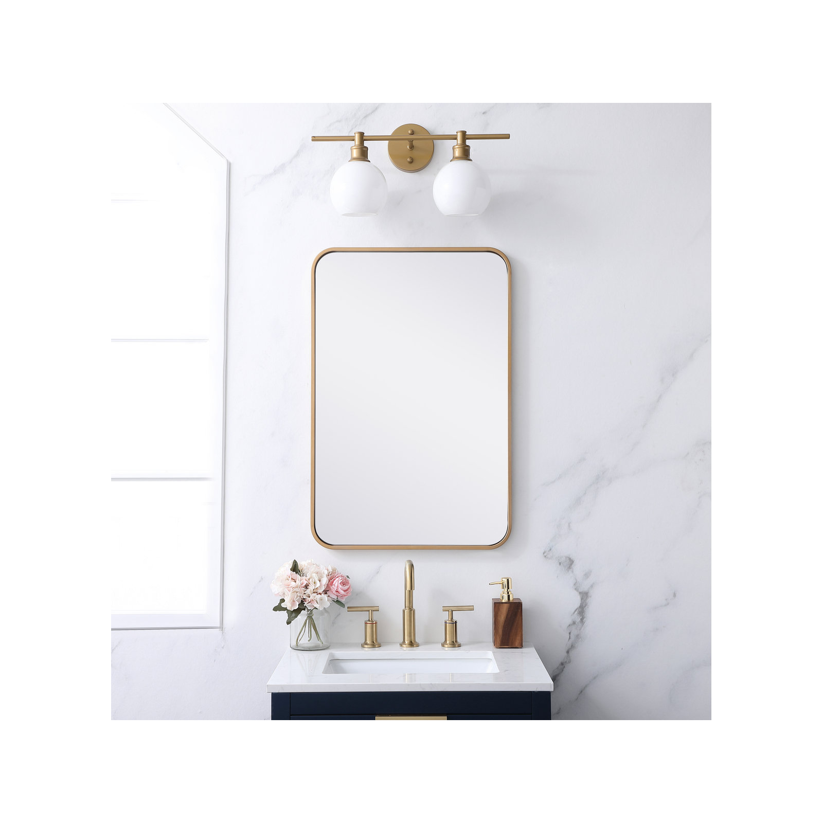 Sabine Metal Rounded Rectangle Wall Mirror, Brass, 30" x 20"