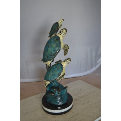 Sheena Three Turtles Overreach Each Other Bronze Statue -  Size: 15"L x 9"W x 24"H.