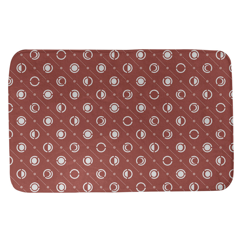 Tapis de bain géométrique antidérapant en microfibre Moon phases, l 17 po x L 24 po, Rouge/blanc