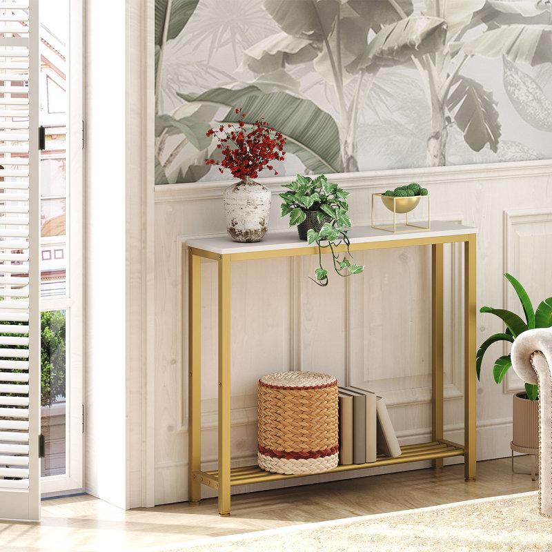 29.5" 2-Tier Small Console Table Narrow Sofa Table with Storage