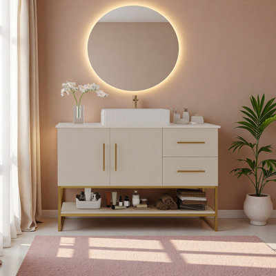 Meuble-lavabo moderne 47,2 po avec lavabo vasque en céramique, armoire autoportante dorée