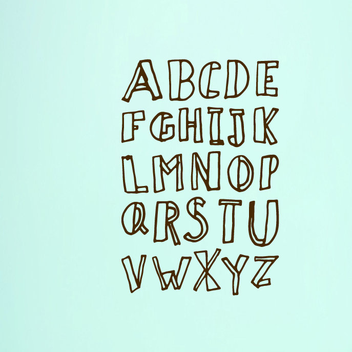 Décalcomanie murale alphabet doodle, Brun