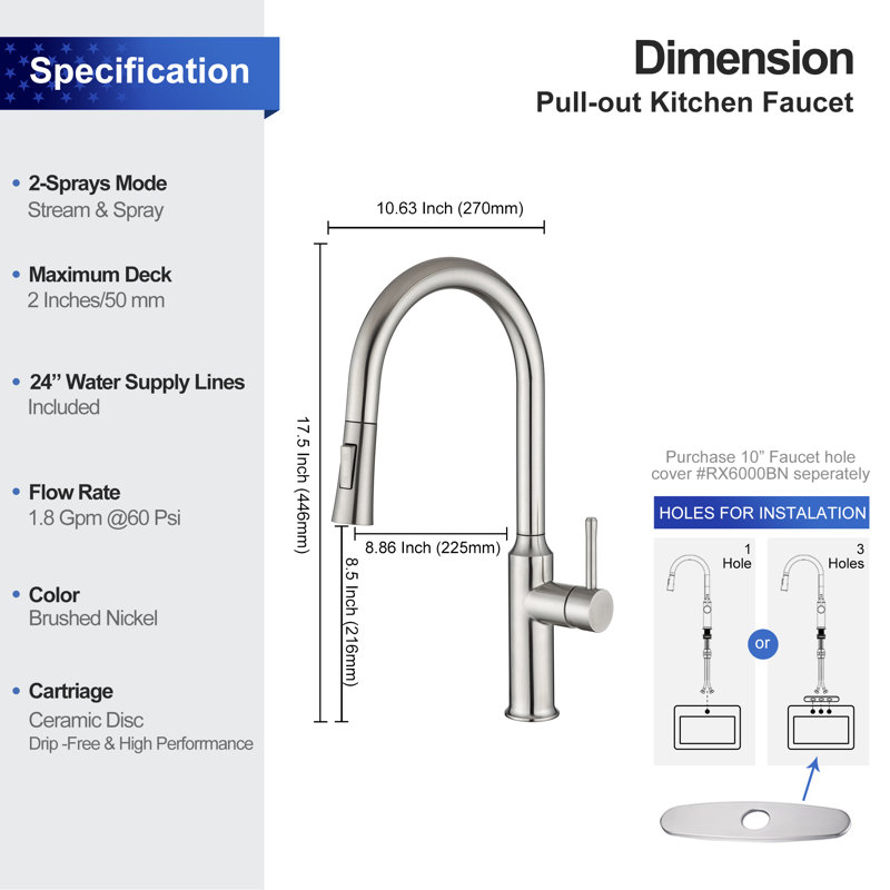 Rainlex Pull Down Kitchen Faucet, Brushed Nickel