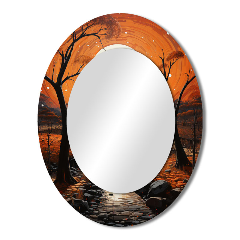 Miroir mural africain I, art mural orange, 43 po x 33 po
