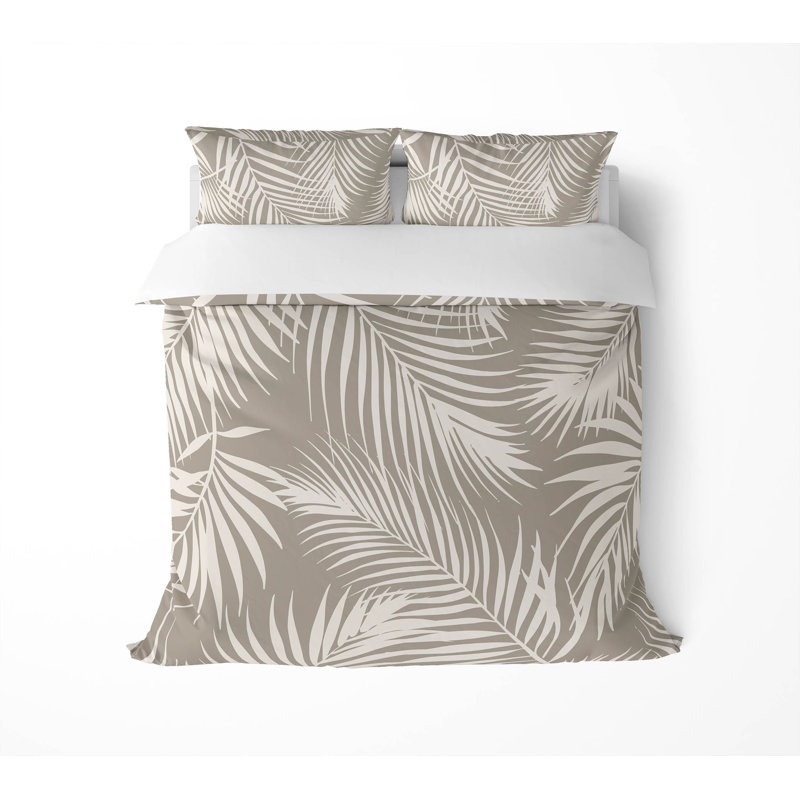 Ensemble d'édredon décoratif Waving Palms, Édredon grand + 2 taies d'oreiller standard, Motif floral taupe