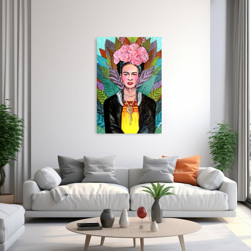 Vibrant Flower Crown Portrait Colorful Abstract Contemporary Flower Landscape Wall Art Print by Sylvie Demers - Print