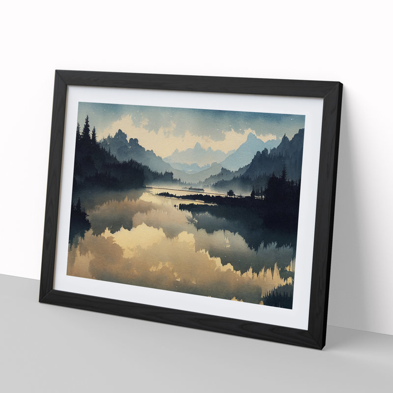Mysterious Mountain Lake - Single Picture Frame Print, 25cm H x 34cm W x 2cm D, Black