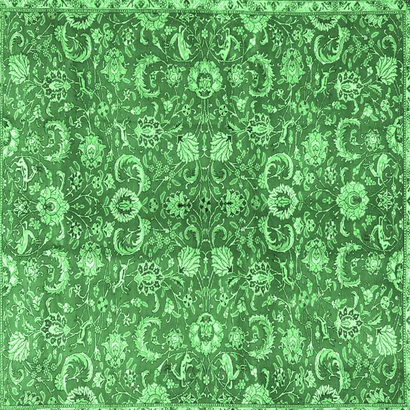 Tapis oriental en laine / polyester tissé à la machine Oliva - vert / gris, Carré 4 pi