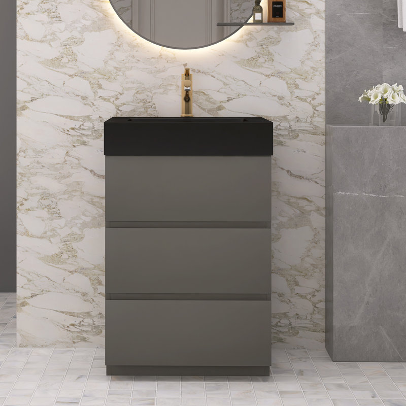 Ensemble de meuble-lavabo simple 24 po Natina, Gris, Noir mat