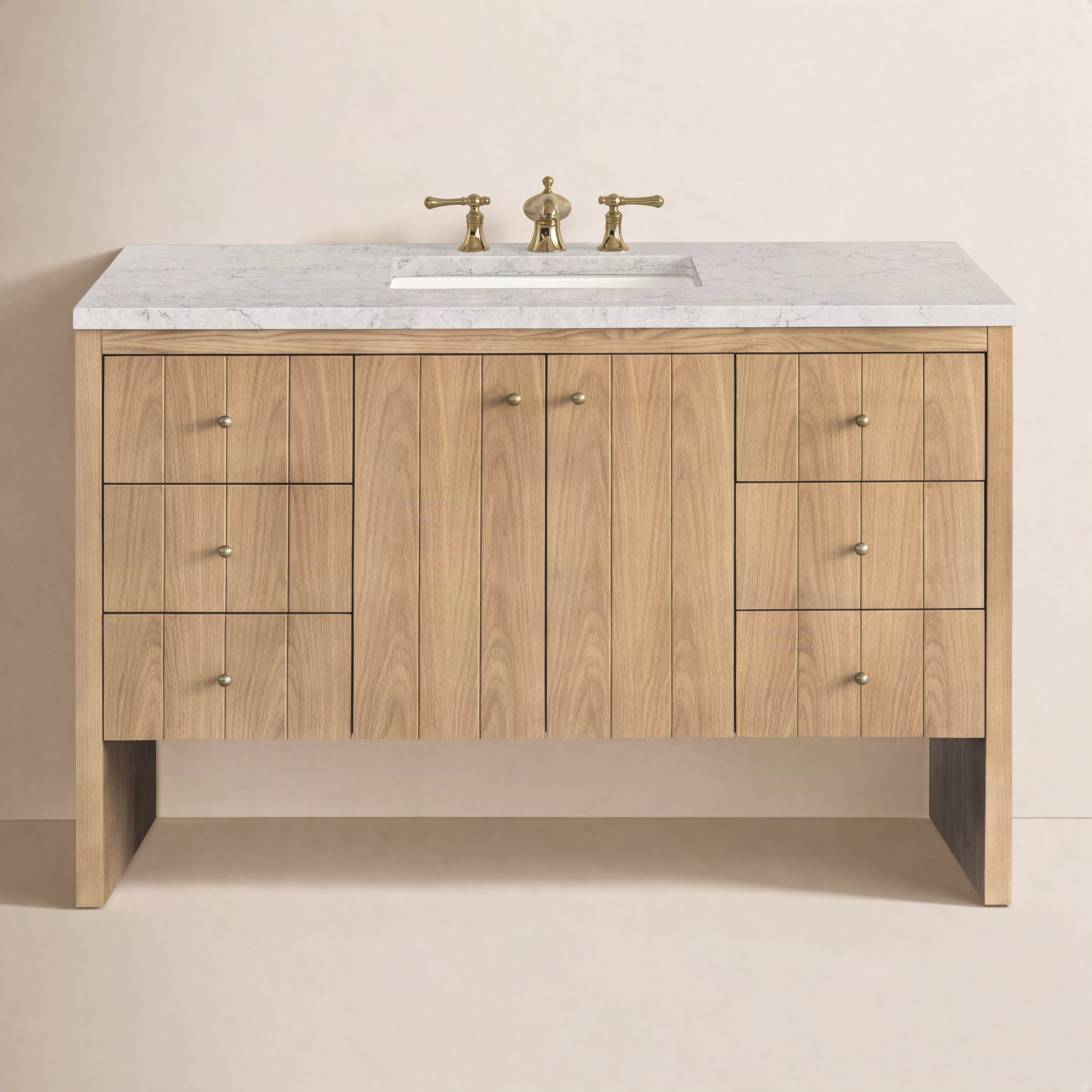 Hudson 48'' Single Bathroom Vanity, Light Natural Oak, Eternal Jasmine Pearl, 8" Widespread