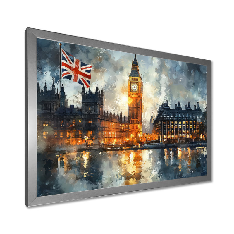 London Big Ben Landscape Glow II - London, art mural, H 34 po x l 44 po, Reproduction encadrée d'une seule photo