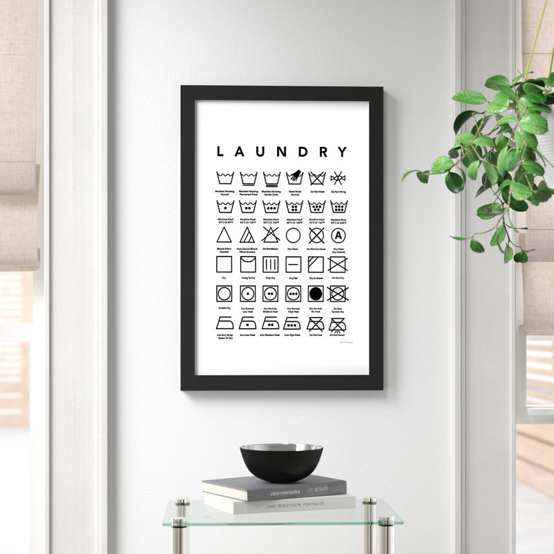 " Laundry Symbols " by Seven Trees Design, Black Framed Paper, White, 24" H x 16" W x 1" D