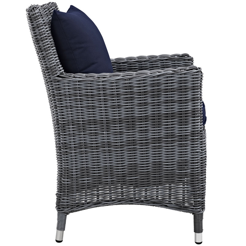 Fauteuil de salle à manger d'extérieur en rotin Modway Summon Wicker, Toile bleu marine Sunbrella®
