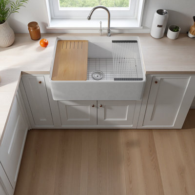 Évier de cuisine 30 po x 20 x 10 po en argile réfractaire avec accessoires