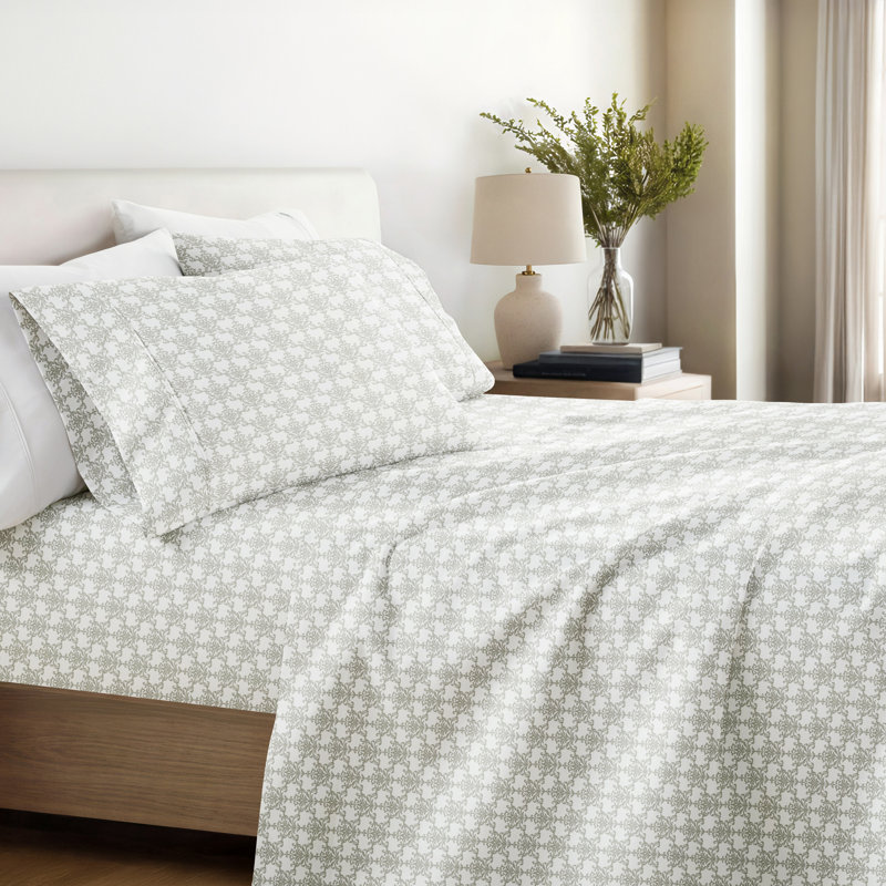 Soft Bouquet Damask Pattern Microfiber Sheet Set, Full Sheet Set + 1 Fitted Sheet + 2 Pillowcases
