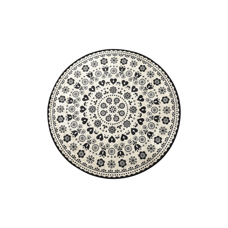 Tapis pour salle de bain Aadhya, H 0,39 po x l 55,12 po x L 55,12 po, Noir / blanc