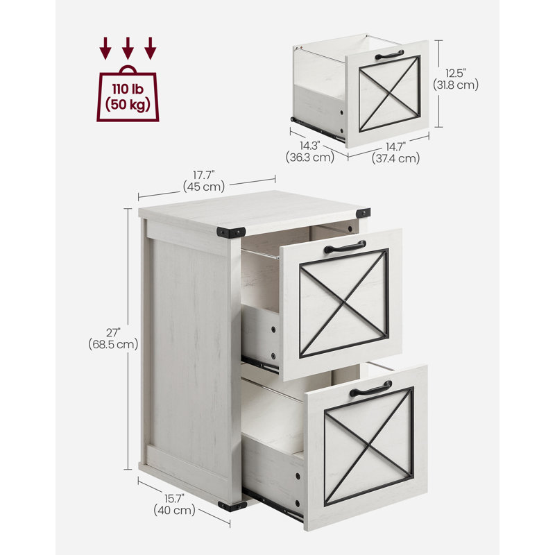 Classeur, classeur avec 2 tiroirs, support pour imprimante, format A4, format lettre, dossiers suspendus, style maison de campagne moderne, pour bureau personnel, blanc rustique
