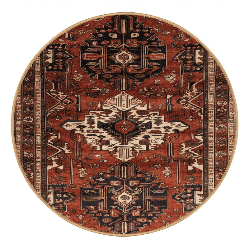 Tapis brun turc lavable à la machine, Rond 4 pi