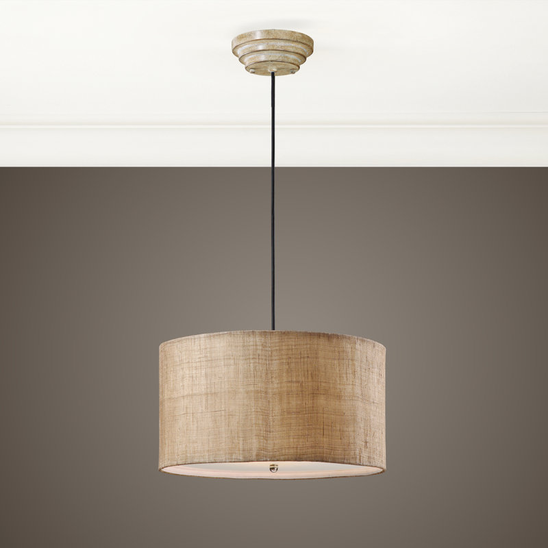 Antiqued Burlap Drum Pendant Light with Frosted Glass