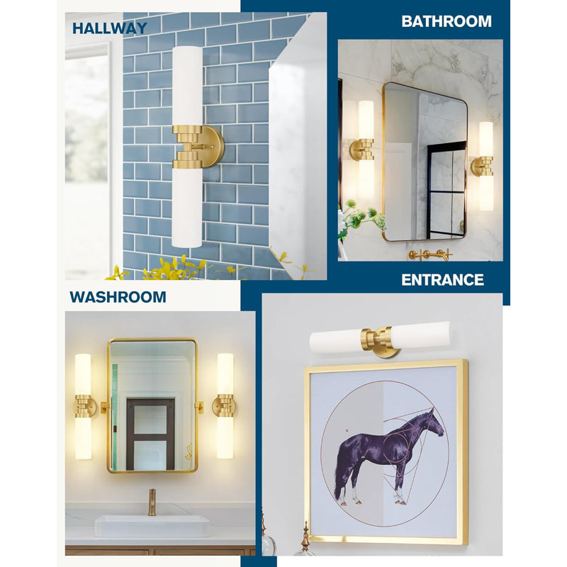 Éclairage de meuble-lavabo moderne avec abat-jour en verre, appliques murales à 2 lumières pour miroir, chambre à coucher et couloir, homologué UL