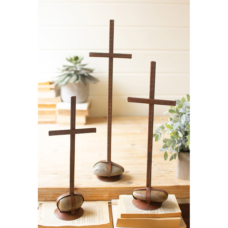  Scrap Metal Crosses – Rustic Decorative Indoor Christmas Decor, Set Of 3