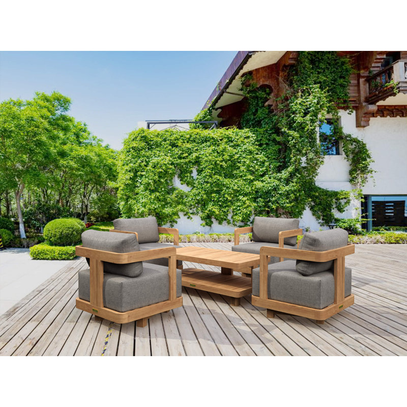 Granada Outdoor 5 - Piece Teak Conversation Set, Cast Slate