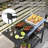 Outdoor Kitchen Cart, 2 With Stainless Steel Tabletop, Towel & Spice Jar Holder, Black Bar Table Surface, 2 Layers Hook