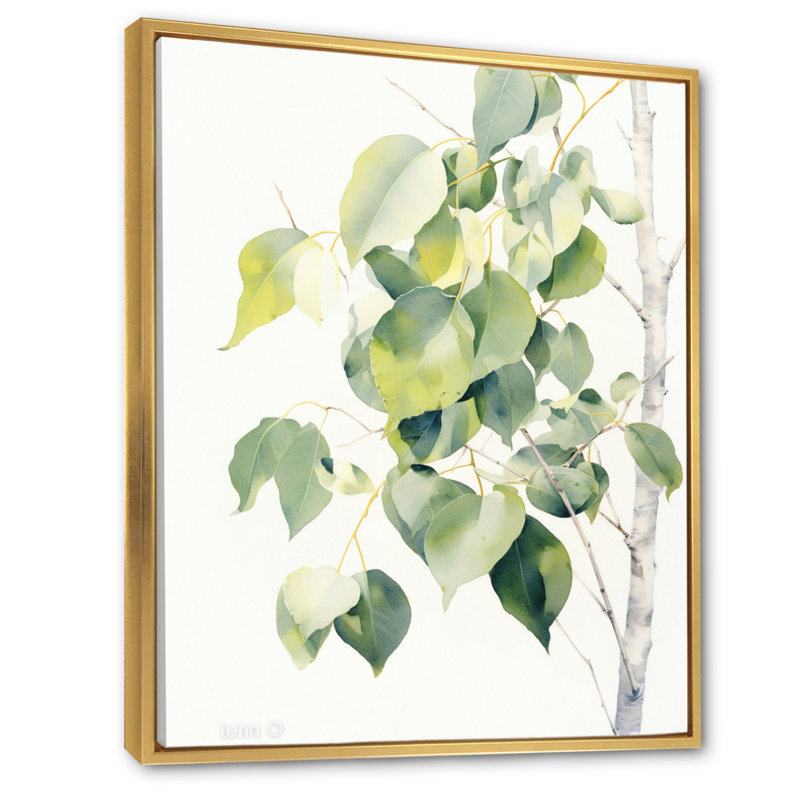 «White Green Minimalisme Eucalyptus Essence» sur toile, Cadre flottant doré, H 32 po x l 16 po x P 1,5 po