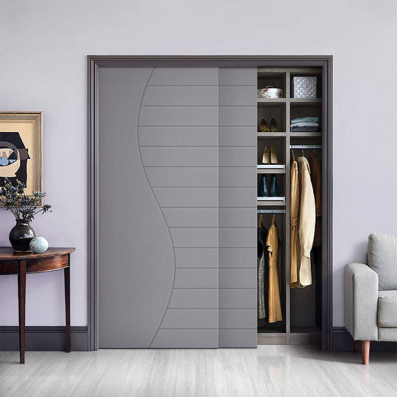 Portes de placard coulissantes à panneaux, 48 po x 80 po, Gris clair