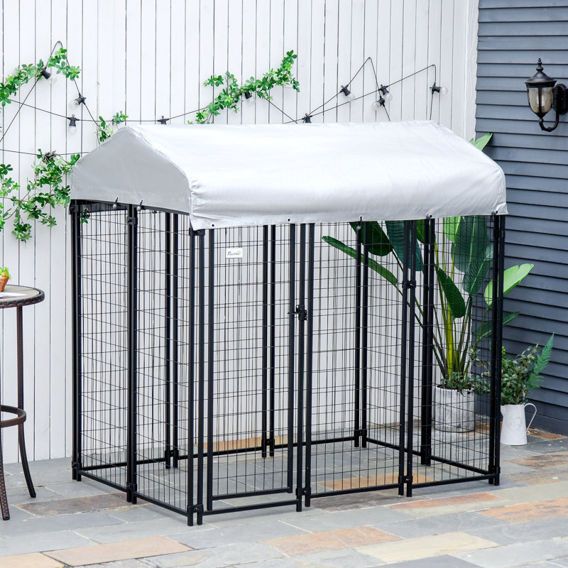 Pawhut 6' X 4' X 6' Dog Playpen Outdoor, Dog Kennel Dog Exercise Pen With Lockable Door, Water-Resistant Canopy, For Medium And Large Dogs