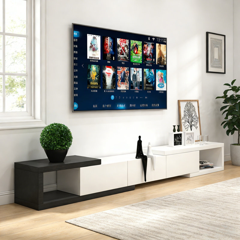 Meuble télé moderne, simple et rétractable, Noir / blanc