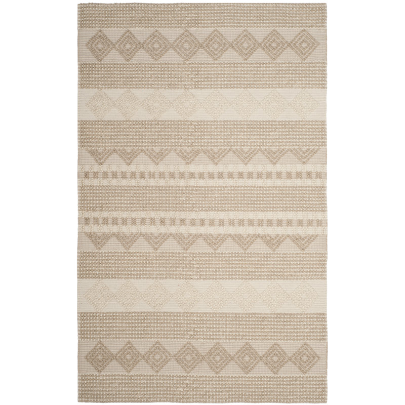 Winchester Geometric Hand-Woven Flatweave Wool/Cotton Beige/Ivory Area Rug, Rectangle 2'3" x 5'