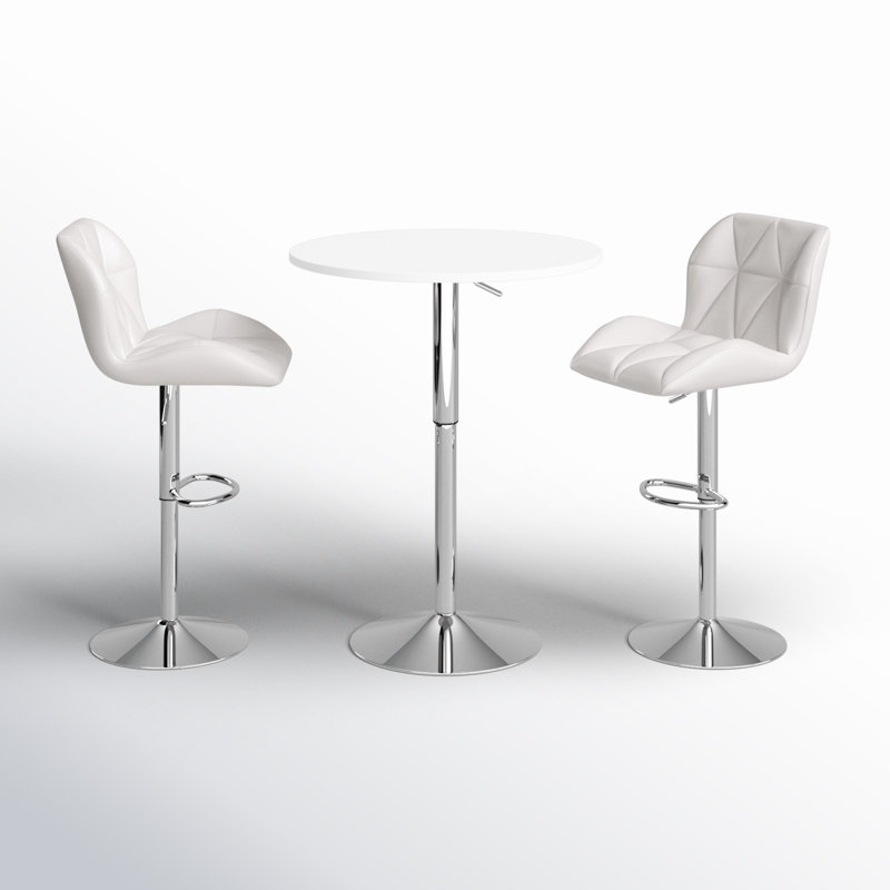 Stewartsville 3-Piece Pedestal Faux Leather Dining Set, White, White