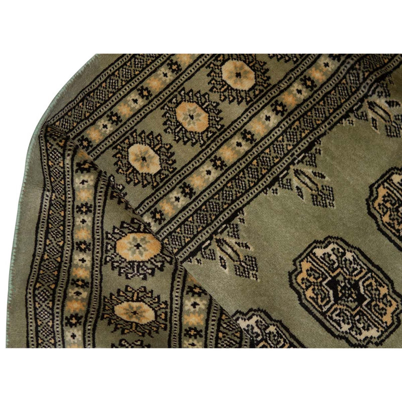 Tapis vert / noir en viscose noué à la main de conception unique 3 pi 2 po x 6 pi 3 po