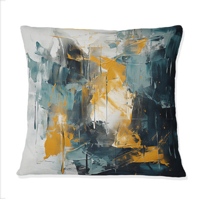 Bliss Of Happiness In Yellow And Blue III - Abstract Collages Printed Throw Pillow