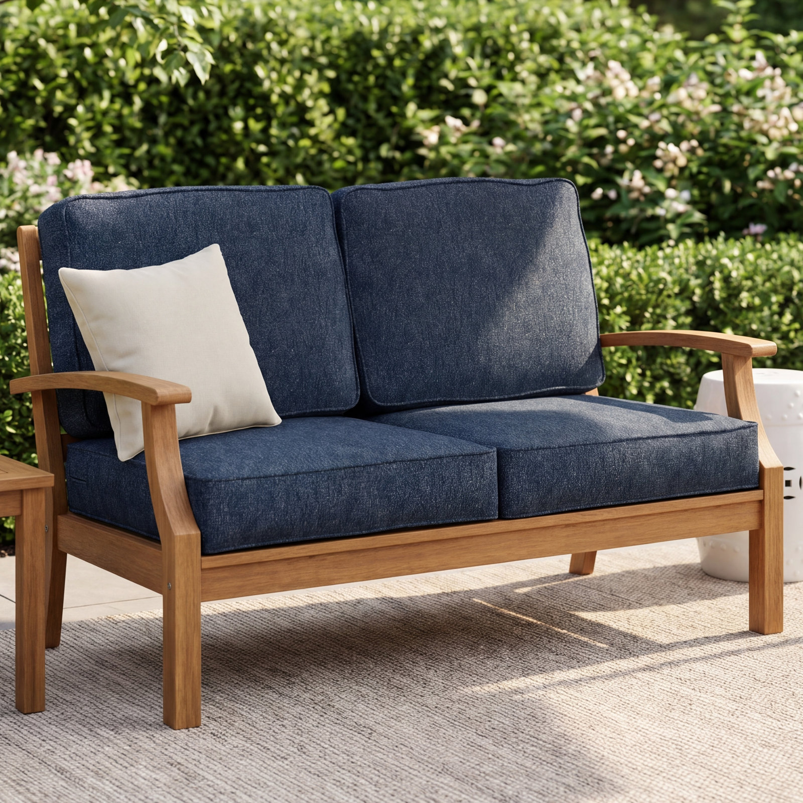 Sunbrella Boucle Outdoor 5'' Loveseat Cushion, Improve Indigo Sunbrella®