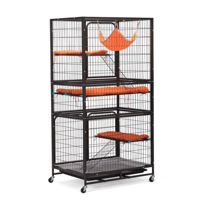 Versatile Lockable Pet Cage with Removable Tray and Stable Wheels for Pets' Comfort