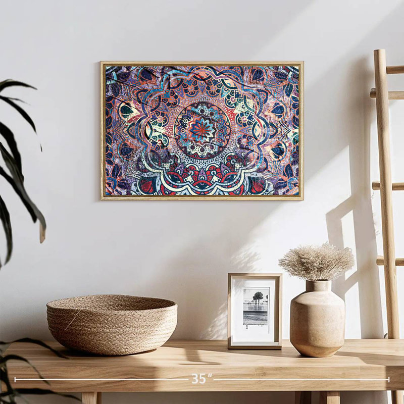 Mandala enchanté, Cadre flottant en bois naturel, 19 po x 13 po