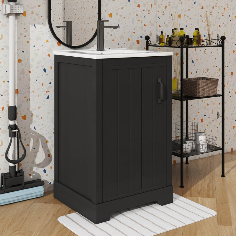 Meuble-lavabo de 20 po avec lavabo, conception peu encombrante avec porte à fermeture silencieuse, support de rangement double couche et support réglable