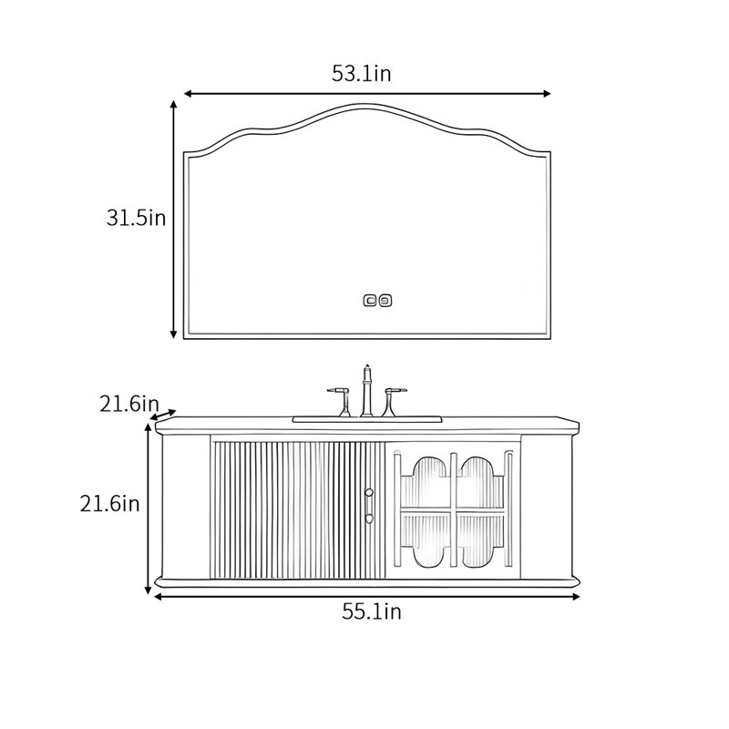 Armoire de salle de bain française haut de gamme simple, 	H 21,6 po x l 55,1 po x P 21,6 po