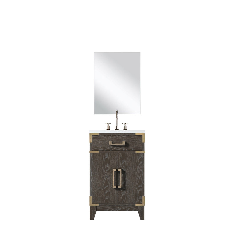 33,87 po Grand meuble-lavabo en chêne brun avec comptoir en acrylique - unité de rangement surélevée H avec miroir inclus
