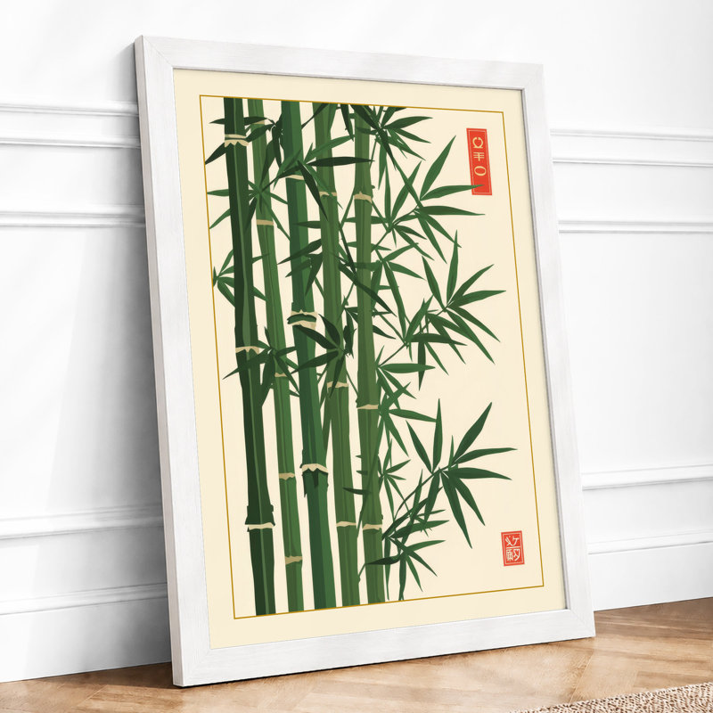 Bamboo in Green Japandi - Framed Print, A4 - 29.7 x 21.0 cm, White